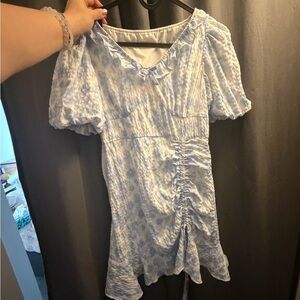 Blue Floral Ruched Dress